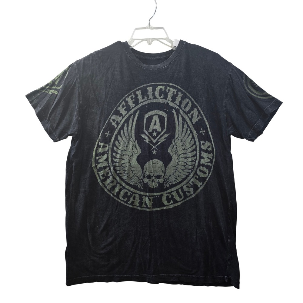 Affliction‎ American Customs Eagle Skull Flag T Shirt Mens Large Black Graphic